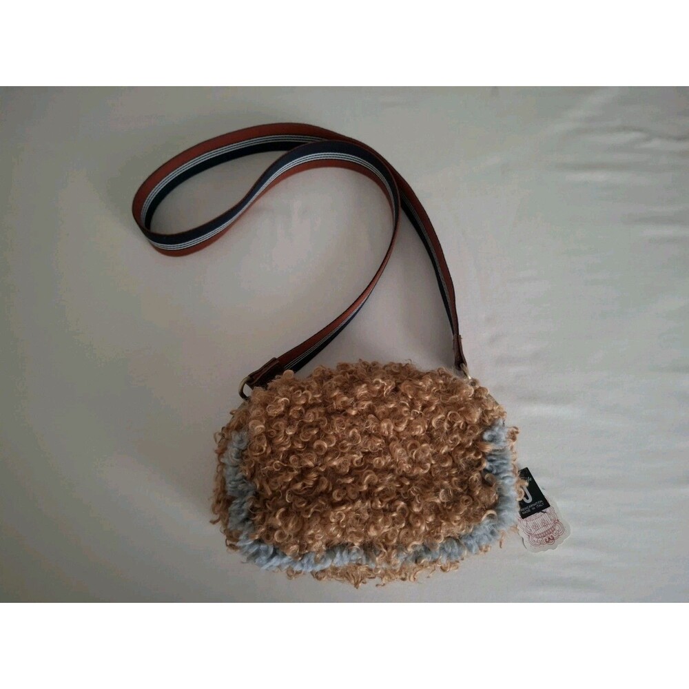Exquisite J Italian Purse Handbag Wool Curly Eco Fur Neutral 20" Strap NWT